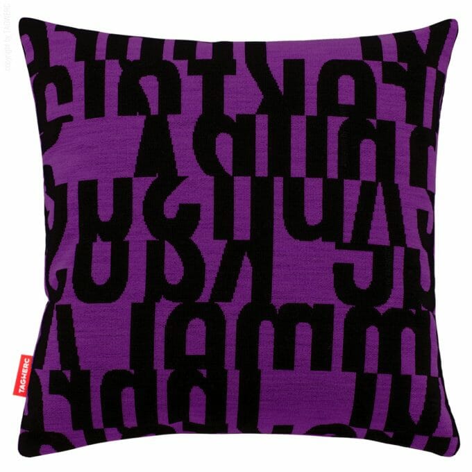 The cushion by TAGWERC with the letters pattern in black and violet by designer Gunnar Aagaard Andersen.