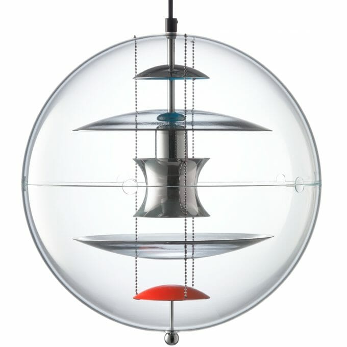 The VP Globe Coloured Glass by Verner Panton. This lamp is built today by Verpan from Denmark.